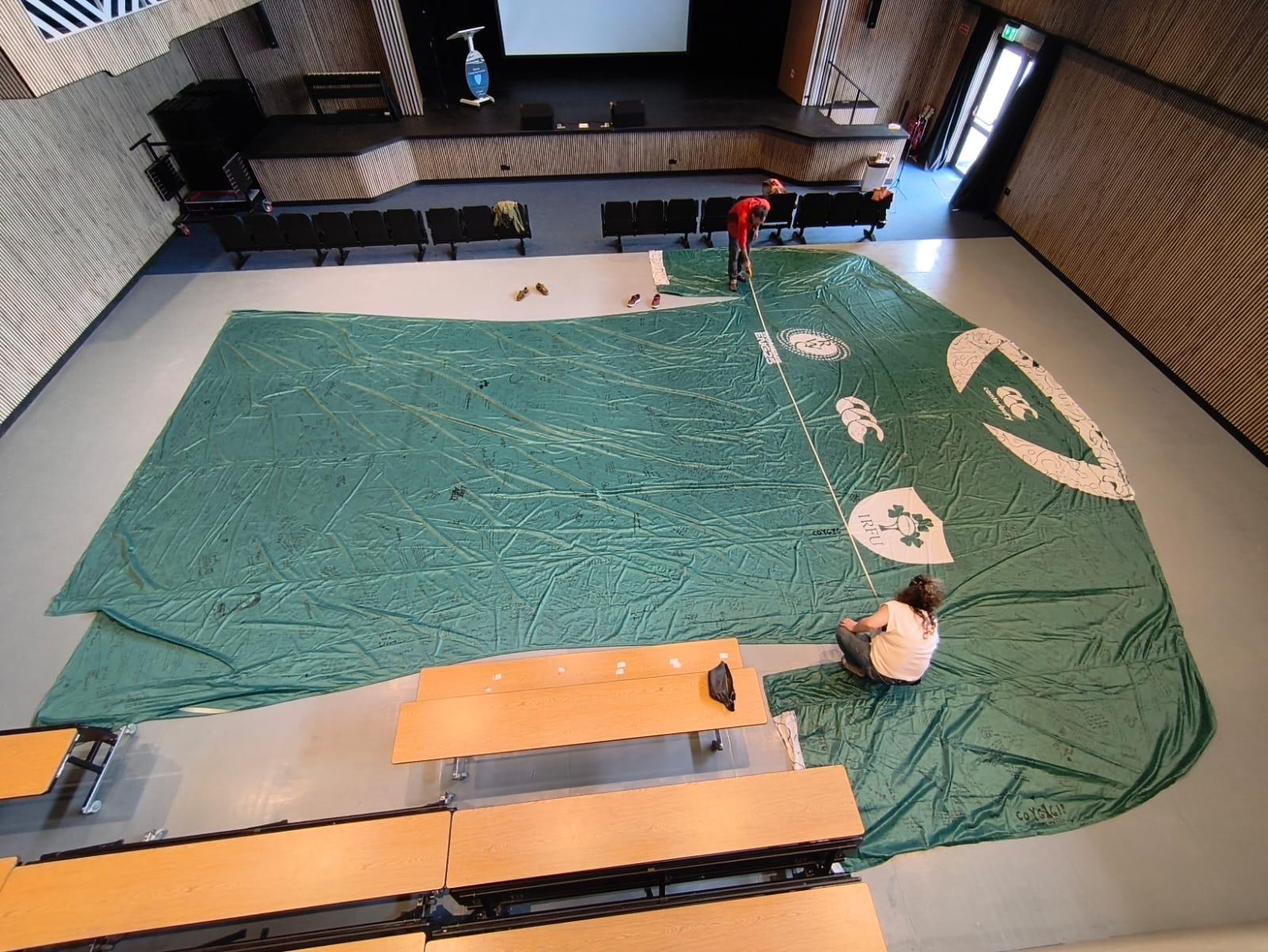 The giant signed Ireland jersey laid out at full scale